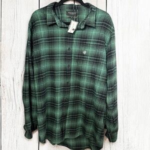 NWT PacSun - Longer Fit Green Plaid Long Sleeve Button Up Flannel Shirt - Sz XL